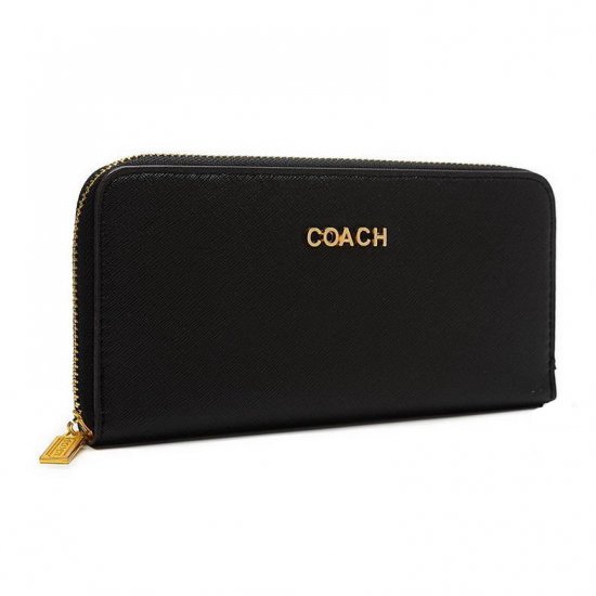 Coach Accordion Zip In Saffiano Large Black Wallets EUS - Click Image to Close